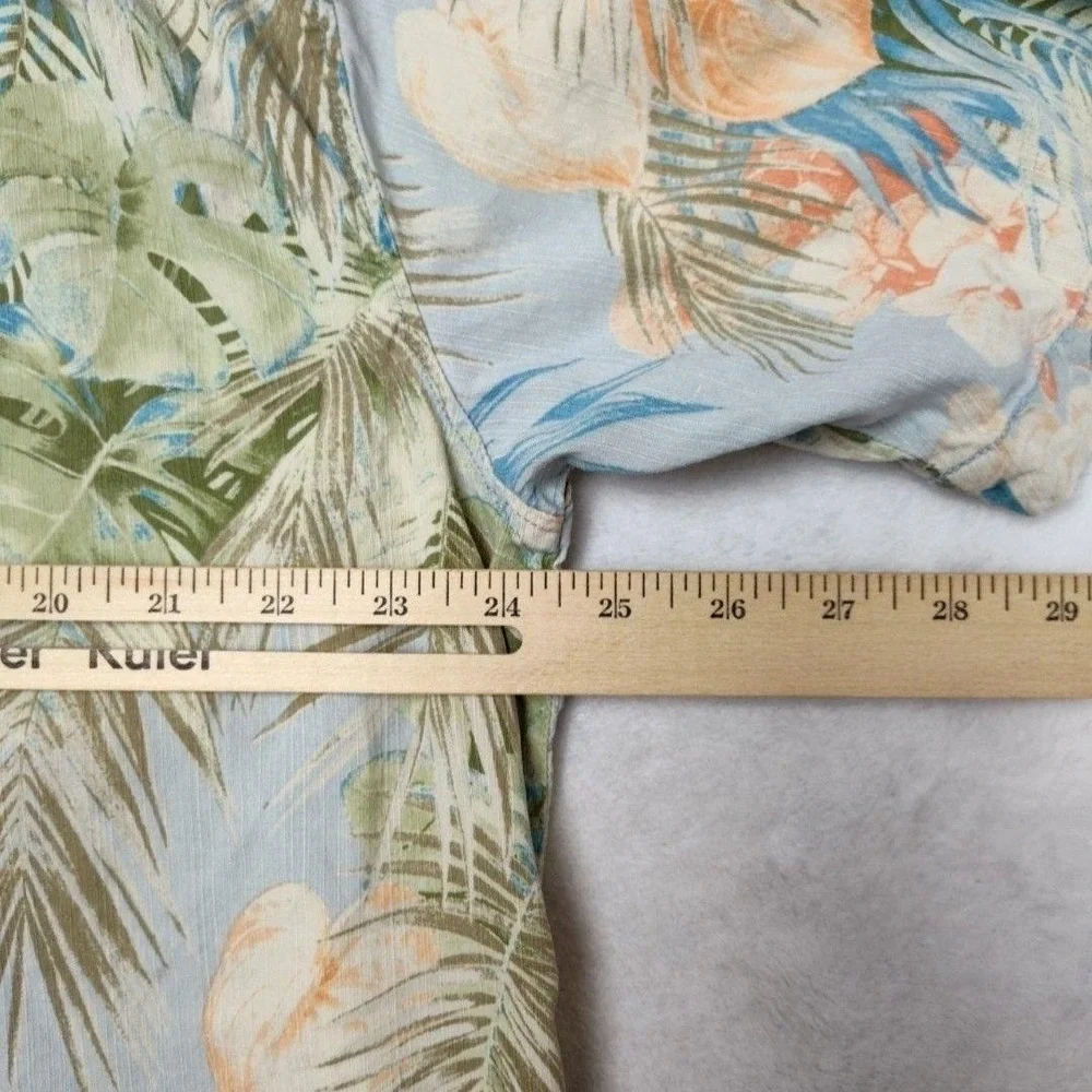 Tommy Bahama Shirt Mens XL Blue Floral Silk Button-Up Short Sleeve Tropical